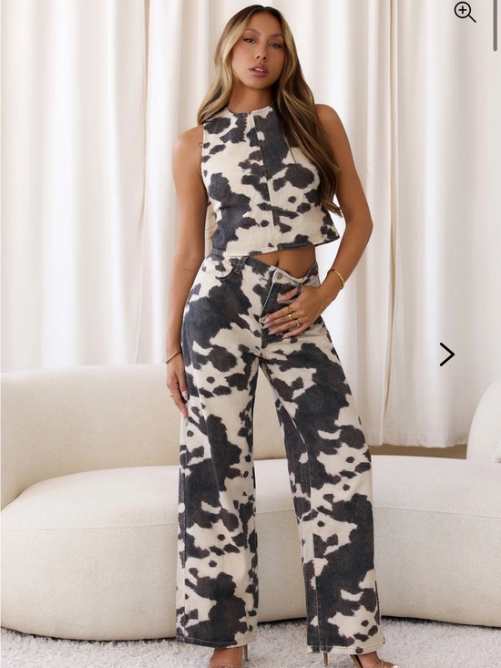 Hello Molly Other - HELLO MOLLY WILD STYLE COW PRINT DENIM CO-ORD SET BLACK WHITE - M
